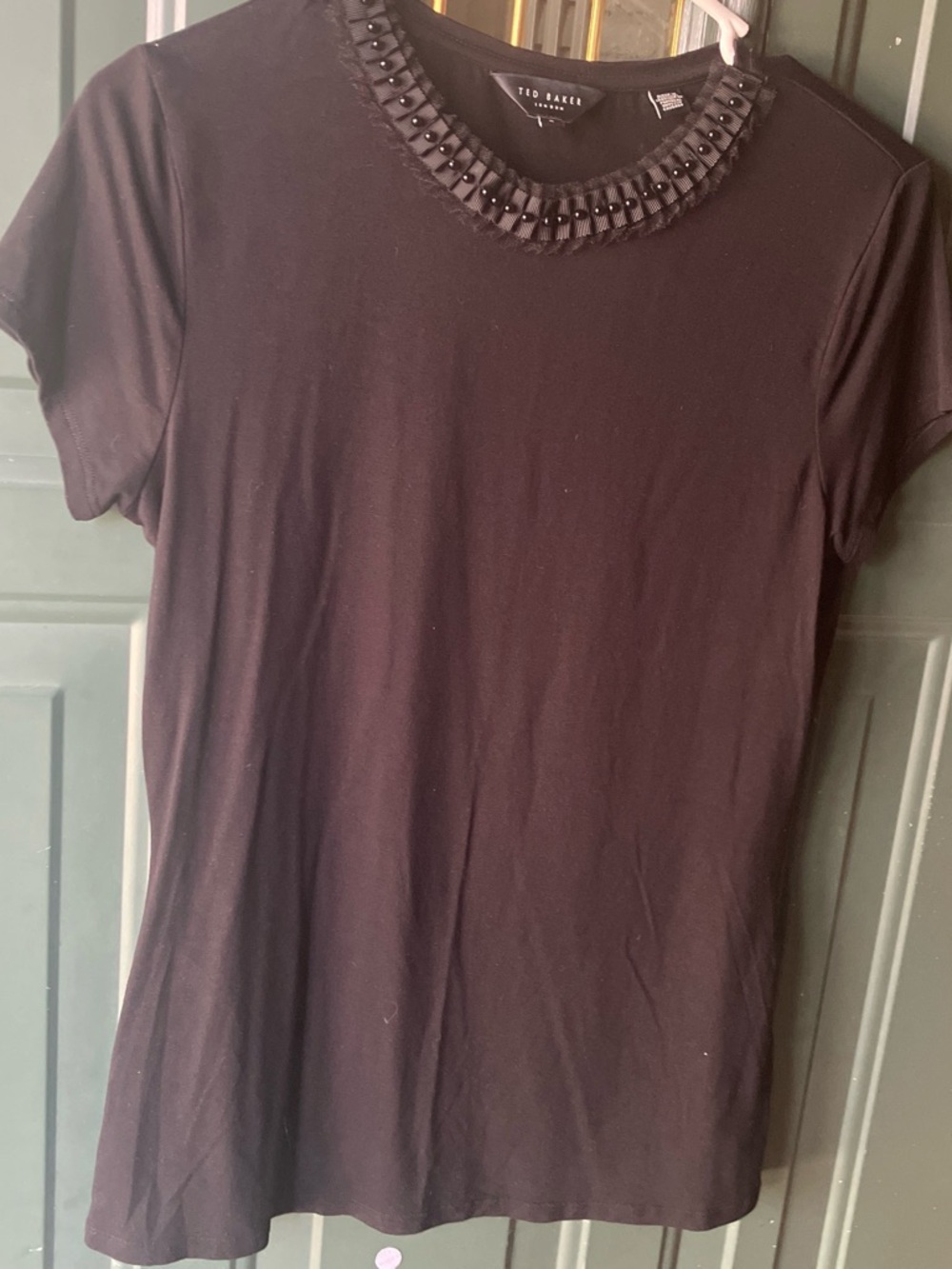 Ted Baker Black Short-Sleeve Tee with Beaded Neckline